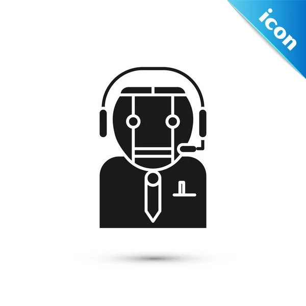 Icono robot trabajador negro aislado sobre fondo blanco. Ilustración vectorial — Archivo Imágenes Vectoriales