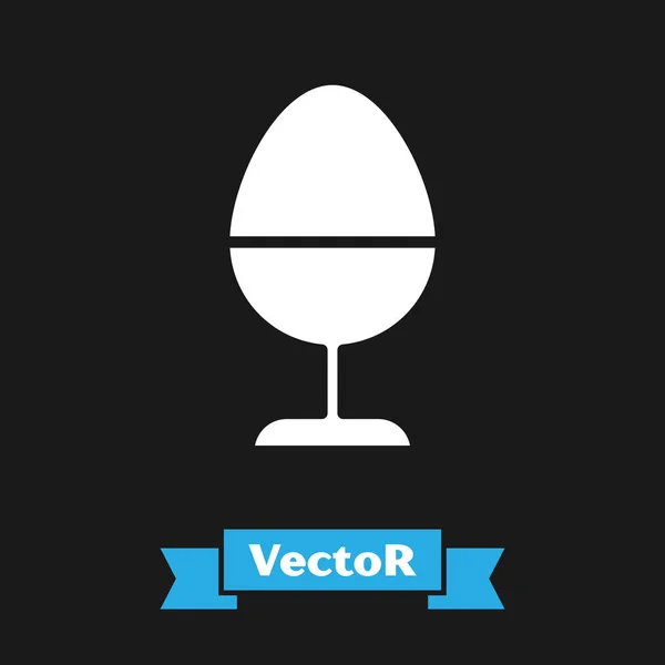 Белое куриное яйцо на иконке стойки изолированы на черном фоне. Векторная миграция — стоковый вектор