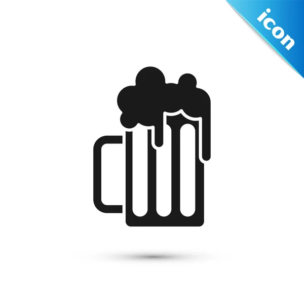 Icône tasse de bière en bois noir isolé sur fond blanc. Illustration vectorielle — Image vectorielle