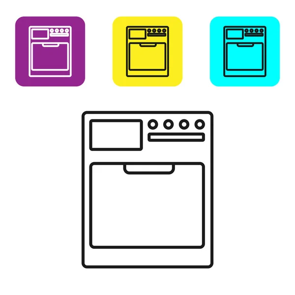 Zwarte Lijn Wasmachine Pictogram Geïsoleerd Witte Achtergrond Wasmachine Icoon Wasmachine — Stockvector