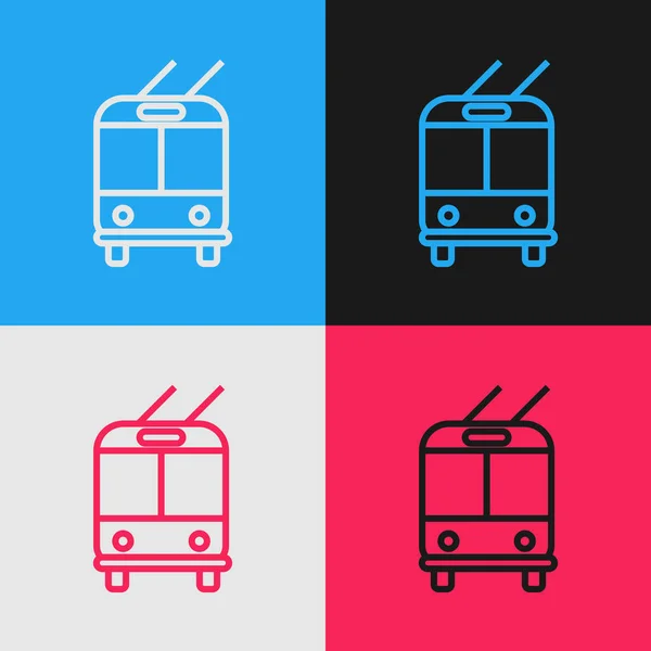 Ligne Couleur Icône Trolleybus Isolé Sur Fond Couleur Symbole Des — Image vectorielle