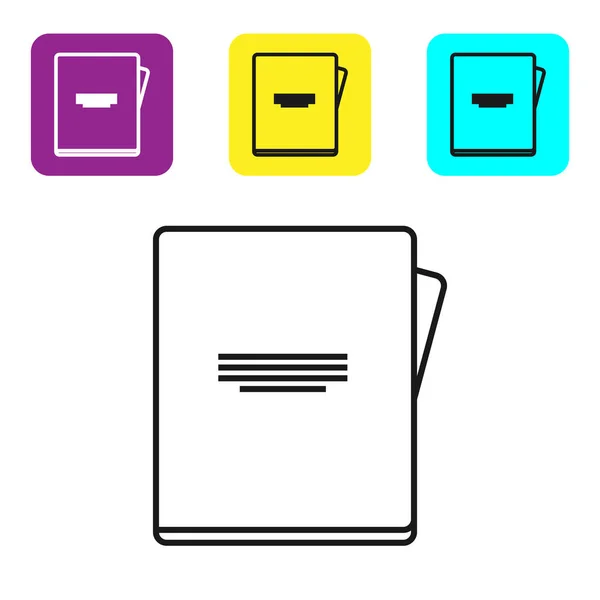 Black Line Notebook Icon Isolated White Background Spiral Notepad Icon — ストックベクタ