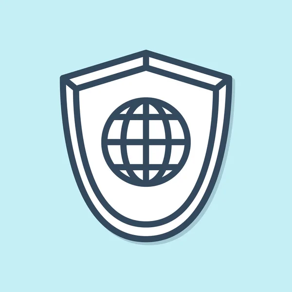 Modrá Čára Štít Světovou Ikonou Izolované Modrém Pozadí Zabezpečení Bezpečnost — Stockový vektor