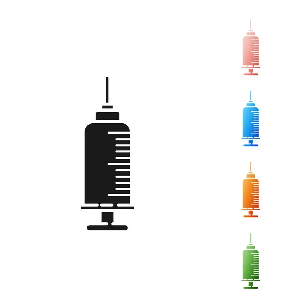 Zwarte Injectiespuit Met Huisdier Vaccin Pictogram Geïsoleerd Witte Achtergrond Afdruk — Stockvector