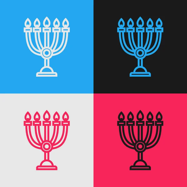 Farblinie Hanukkah Menorah Symbol Isoliert Auf Farbigem Hintergrund Chanukka Traditionelles — Stockvektor