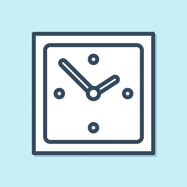 Blauwe Lijn Klokpictogram Geïsoleerd Blauwe Achtergrond Tijd Symbool Vector Illustratie — Stockvector