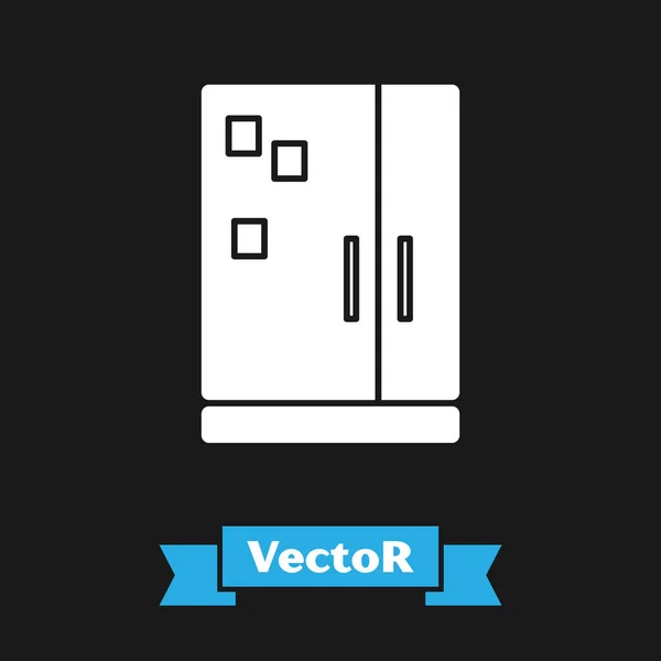 Ícone Frigorífico branco isolado no fundo preto. Frigorífico congelador geladeira. Tecnologia doméstica e electrodomésticos. Ilustração vetorial — Vetor de Stock