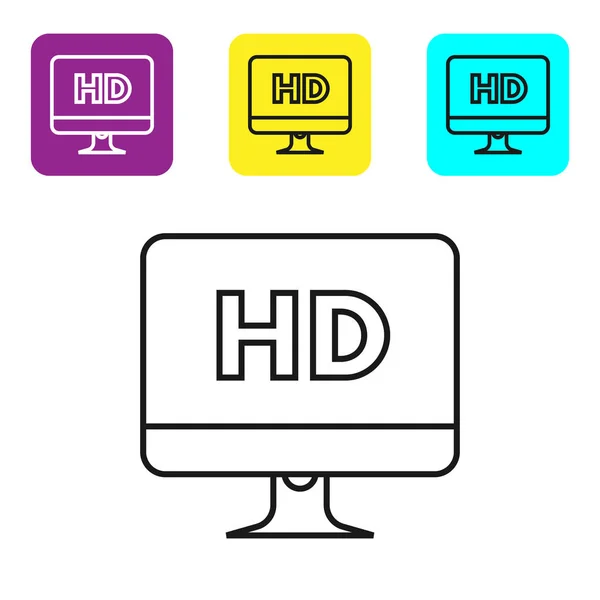 Computerbildschirm Mit Schwarzer Zeile Und Videotechnologie Symbol Auf Weißem Hintergrund — Stockvektor