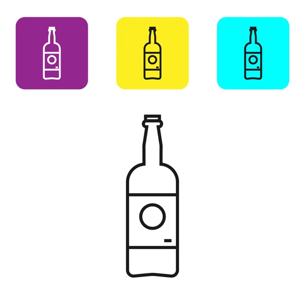 Black Line Beer Bottle Icon Isolated White Background Set Icons — Stock Vector
