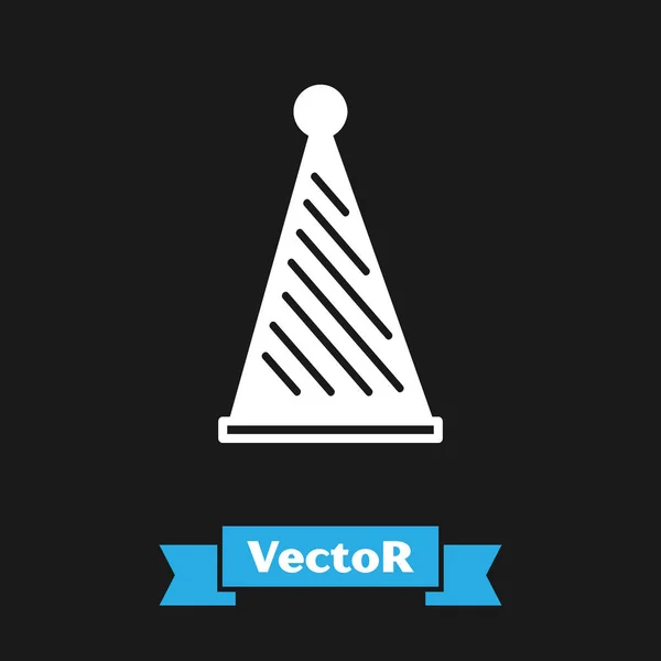Icono de sombrero blanco partido aislado sobre fondo negro. Sombrero de cumpleaños. Ilustración vectorial — Vector de stock