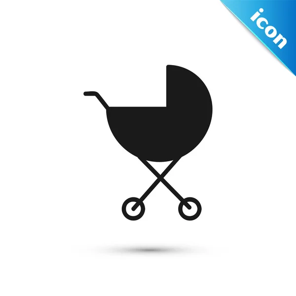 Schwarzes Kinderwagen-Symbol isoliert auf weißem Hintergrund. Kinderwagen, Kinderwagen, Kinderwagen, Kinderwagen, Rad. Vektorillustration — Stockvektor