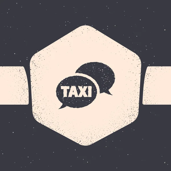 Grunge Taxi połączenie telefoniczne ikona odizolowanych na szarym tle. Symbol bańki mowy. Taksówka na smartfona. Monochromatyczny rysunek rocznika. Ilustracja wektora — Wektor stockowy