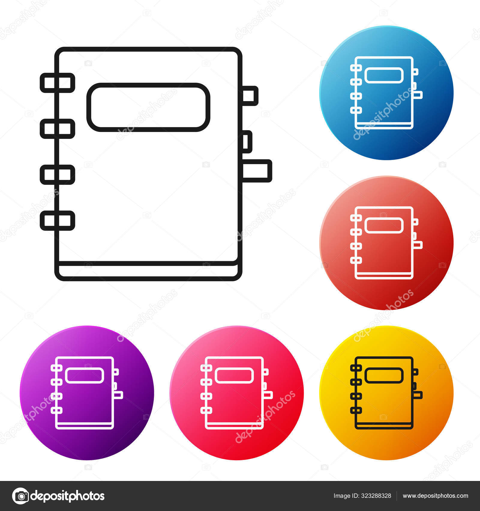Black Line Notebook Icon Isolated White Background Spiral Notepad Icon Stock Vector C Vectoroksana