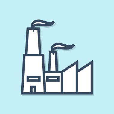 Mavi Çizgi Fabrikası simgesi mavi arkaplanda izole edildi. Endüstriyel bina. Vektör İllüstrasyonu