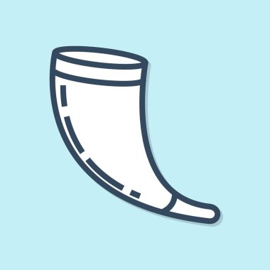 Mavi çizgi geleneksel koç boynuzu, mavi arka planda izole edilmiş Shofar ikonu. Rosh hashanah, Yahudi yeni yıl bayramı geleneksel sembolü. Vektör İllüstrasyonu