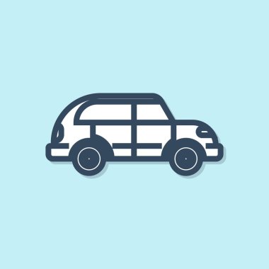 Mavi çizgi Hatchback araba simgesi mavi arkaplanda izole edildi. Vektör İllüstrasyonu