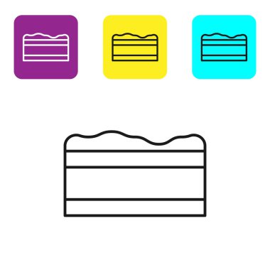 Siyah çizgi çikolatalı kek ikonu beyaz arka planda izole edilmiş. Renkli kare düğmeleri ayarlayın. Vektör İllüstrasyonu