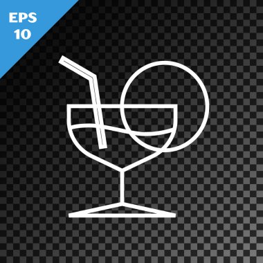 Beyaz çizgi Martini cam ikonu, şeffaf koyu arkaplanda izole edilmiş. Kokteyl ikonu. Şarap kadehi ikonu. Vektör İllüstrasyonu