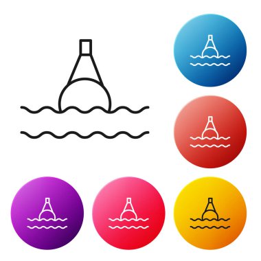 Beyaz arka planda izole edilmiş deniz ikonu üzerinde yüzen siyah şamandıra. Renkli daire düğmelerini ayarlayın. Vektör İllüstrasyonu