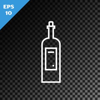 Beyaz çizgi şarap ikonu, şeffaf koyu arkaplanda izole edilmiş. Vektör İllüstrasyonu