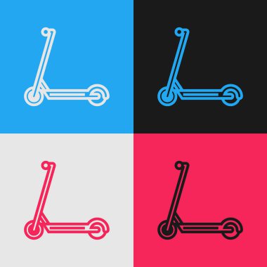 Renkli Scooter simgesi renk arkaplanında izole edildi. Klasik tarzda çizim. Vektör İllüstrasyonu