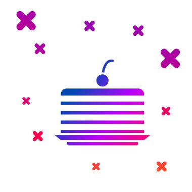 Renkli Kek simgesi beyaz arkaplanda izole edildi. Doğum günün kutlu olsun. Kademeli rastgele dinamik şekiller. Vektör İllüstrasyonu