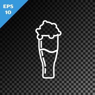 Şeffaf koyu arkaplanda beyaz çizgi bira ikonu izole edilmiş. Vektör İllüstrasyonu