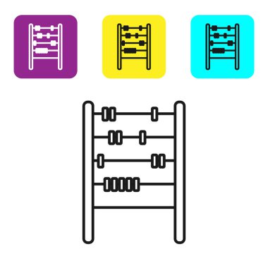 Siyah çizgi abaküs simgesi beyaz arkaplanda izole edildi. Geleneksel sayım çerçevesi. Eğitim işareti. Matematik okulu. Renkli kare düğmeleri ayarlayın. Vektör İllüstrasyonu
