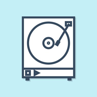Mavi çizgi Vinil oynatıcısı mavi arkaplanda izole edilmiş vinil disk simgesi ile. Vektör İllüstrasyonu