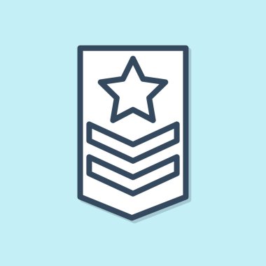 Mavi çizgi sembolü mavi arkaplanda izole edildi. Askeri rozet işareti. Vektör İllüstrasyonu