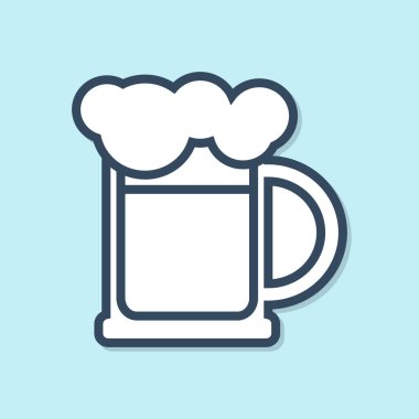 Mavi çizgi ahşap bira kupası ikonu mavi arka planda izole edildi. Vektör İllüstrasyonu