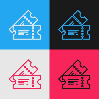 Renk çizgisi sinema bileti simgesi renk arkaplanında izole edildi. Klasik tarzda çizim. Vektör İllüstrasyonu