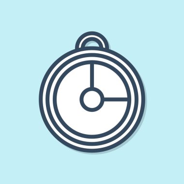 Mavi çizgi Mutfak zamanlayıcısı simgesi mavi arkaplanda izole edildi. Mutfak aletleri. Vektör İllüstrasyonu