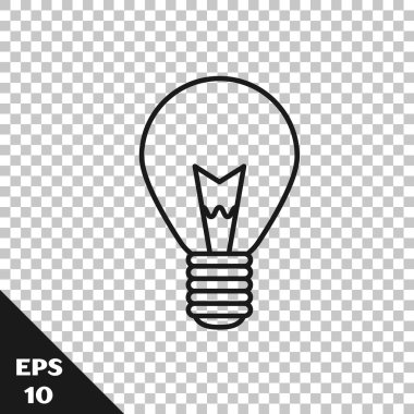 Şeffaf arka planda izole fikir simgesi kavramı ile Siyah hat Ampul. Enerji ve fikir sembolü. İlham kavramı. Vektör İllüstrasyonu