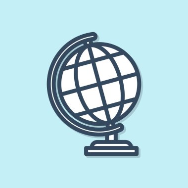 Mavi çizgi Dünya ikonu mavi arka planda izole edildi. Vektör İllüstrasyonu