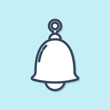 Mavi çizgi Zil çan simgesi mavi arka plan üzerinde izole. Alarm sembolü, servis zili, el zili işareti, bildirim sembolü. Vektör İllüstrasyonu