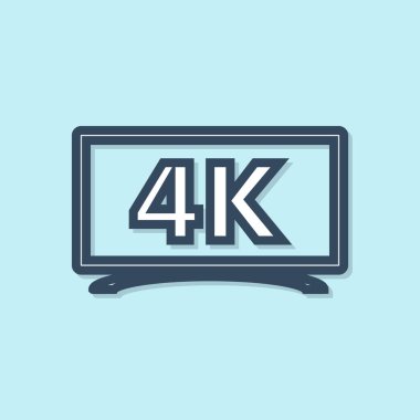 Mavi çizgi televizyon 4k Ultra Hd video teknolojisi ikonu mavi arkaplanda izole edildi. Vektör İllüstrasyonu