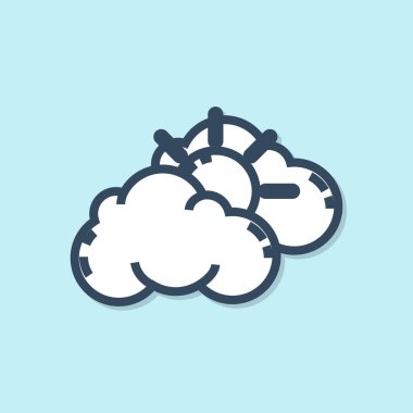 Mavi çizgi güneş ve hava durumu ikonu mavi arkaplanda izole edildi. Vektör İllüstrasyonu