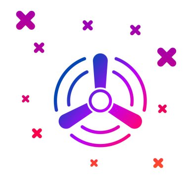 Renkli Rüzgâr türbini simgesi beyaz arkaplanda izole edildi. Rüzgar jeneratörü işareti. Elektrik üretimi için yel değirmeni. Kademeli rastgele dinamik şekiller. Vektör İllüstrasyonu