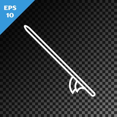 Beyaz çizgi sörf tahtası simgesi şeffaf koyu arkaplanda izole edildi. Sörf tahtası. Olağanüstü bir spor. Spor malzemeleri. Vektör İllüstrasyonu