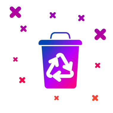 Beyaz arkaplanda izole edilmiş geri dönüşüm sembolü simgesi olan renk geri dönüşüm kutusu. Çöp kutusu simgesi. Çöp kutusu tabelası. Geri dönüşüm sepeti işareti. Kademeli rastgele dinamik şekiller. Vektör İllüstrasyonu