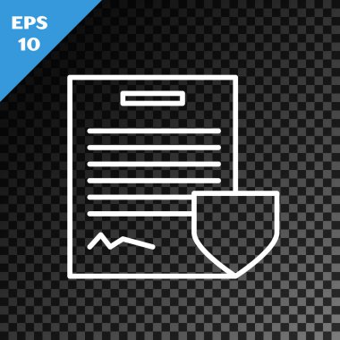 Beyaz çizgi sözleşmesi, simgesi şeffaf koyu arkaplanda izole edilmiş. Sigorta konsepti. Güvenlik, güvenlik, koruma, konsept koruma. Vektör İllüstrasyonu