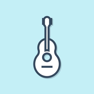 Mavi çizgi gitar ikonu mavi arkaplanda izole edildi. Akustik gitar. Telli müzik aleti. Vektör İllüstrasyonu
