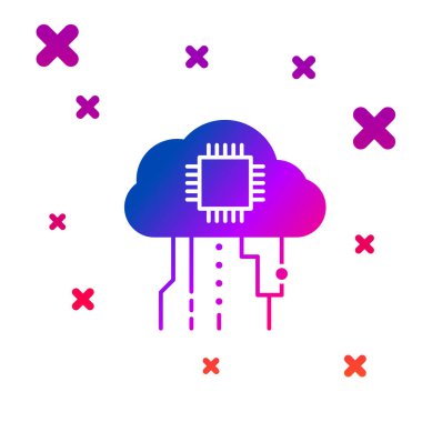 Beyaz arkaplanda izole edilmiş şeylerin renkli interneti. Bulut hesaplama tasarım konsepti. Dijital ağ bağlantısı. Kademeli rastgele dinamik şekiller. Vektör İllüstrasyonu