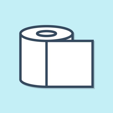 Mavi çizgi tuvalet kağıdı rulo ikonu mavi arkaplanda izole edildi. Vektör İllüstrasyonu