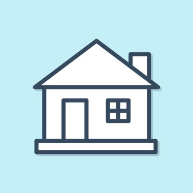 Mavi çizgi ev simgesi mavi arka planda izole edildi. Ev sembolü. Vektör İllüstrasyonu