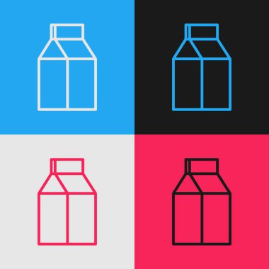 Color line Paper package for milk icon isolated on color background. Milk packet sign. Vintage style drawing. Vector Illustration