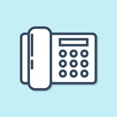 Mavi hat telefon ikonu mavi arkaplanda izole edildi. Sabit telefon. Vektör İllüstrasyonu