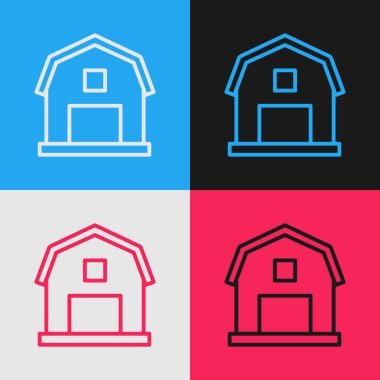 Renk çizgisi Çiftlik Evi konsepti ikonu renk arkaplanında izole edildi. Kırsal çiftlik manzarası. Klasik tarzda çizim. Vektör İllüstrasyonu