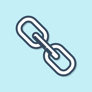 Mavi çizgi zincir bağlantı simgesi mavi arkaplanda izole edildi. Bağlantı bekar. Vektör İllüstrasyonu